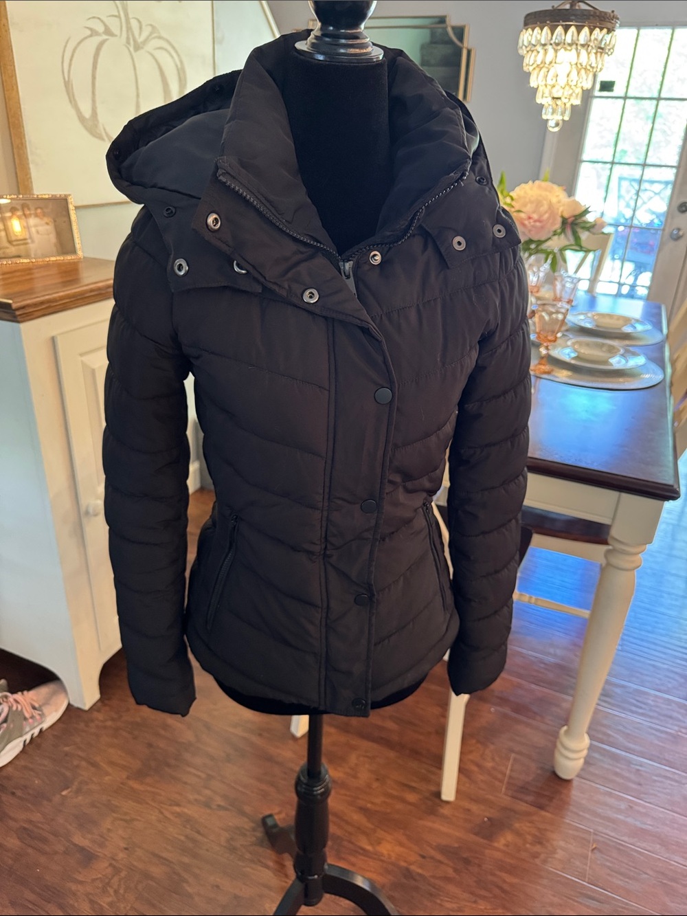 H&M Black Hooded Quilted Puffer Jacket